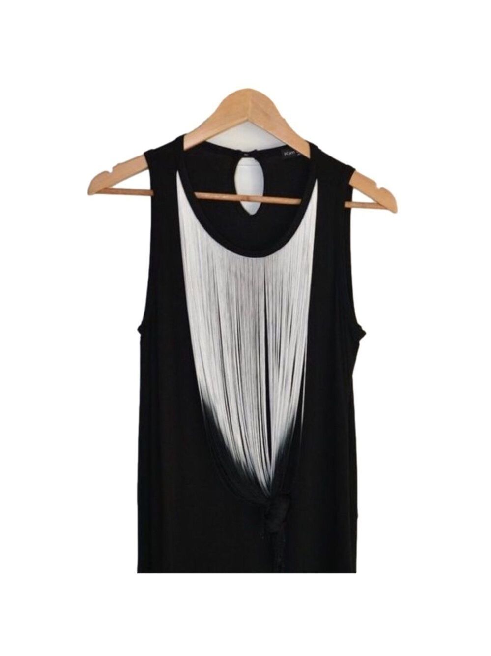 2/40$ KIM&CAMI Black white Fringe sleeveless tie dye fringe jersey lightw Medium